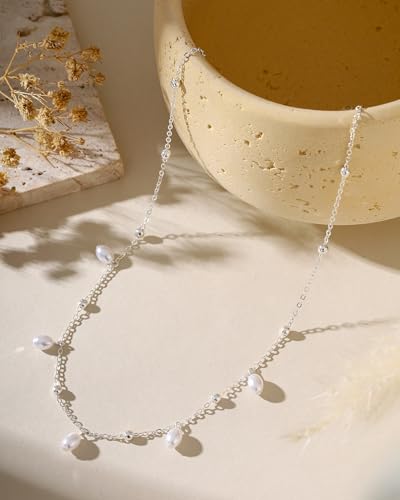 Pearl Necklaces for Women Trendy 14k Gold Plated Cubic Zirconia Pearl Pendant Necklace Valentines Day Wedding Birthday Mother's Day Gifts Dainty Gold Necklace for Women - color: Style 7 - Silver Necklace