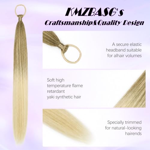 Ombre Blonde Ponytail Extension with Hair Tie DIY Braided Ponytail Extension for Woman 2 PCS Warp Around Yaki Straight Sleek Hairpieces Light and Soft Fluffy Stayle Ponytail for Women Daily Party Use - color: Ombre Mixed Blonde
