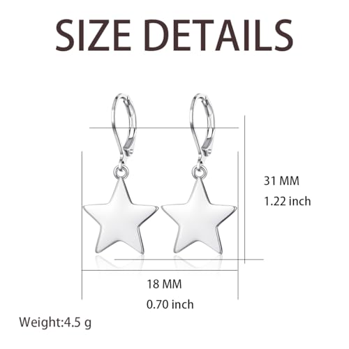 Leverback Earrings Dangle Earrings for Women Dangly Earrings Anniversary Birthday Gifts for Women - style: Star Earrings-Silver