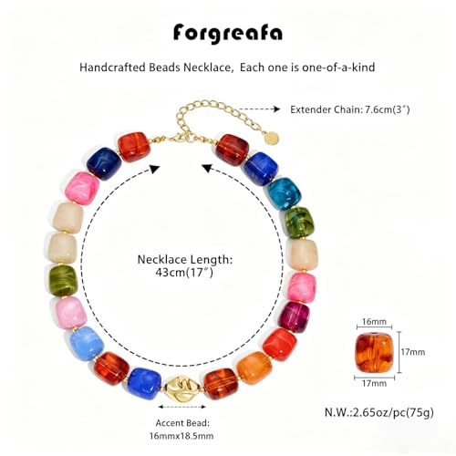 Beaded Necklaces for Women Boho Chunky Necklace Statement Big Resin Bead Choker Fashion Summer Beach Jewelry - color: Colorful