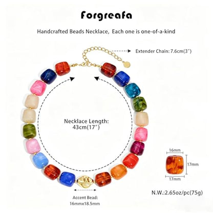 Beaded Necklaces for Women Boho Chunky Necklace Statement Big Resin Bead Choker Fashion Summer Beach Jewelry - color: Colorful