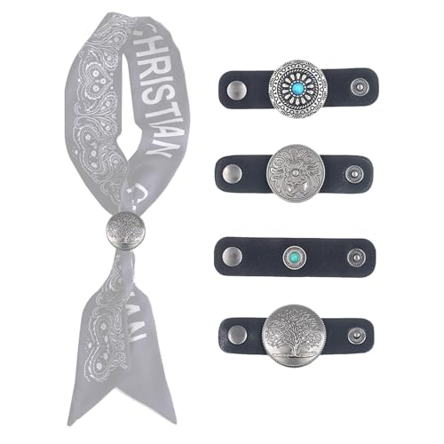 4Pcs Scarf Ring Western Bandana Slide For Women Men Genuine Leather Wild Rag Clip Neckerchief Holder Cowboy Accessories Clothing Cinch Buckle - color: Silver A