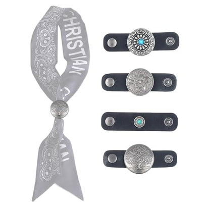 4Pcs Scarf Ring Western Bandana Slide For Women Men Genuine Leather Wild Rag Clip Neckerchief Holder Cowboy Accessories Clothing Cinch Buckle - color: Silver A