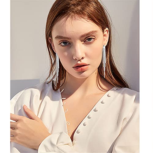 14k Gold Long Tassels Chain Dangle Drop Earrings for Women Black Silver Punk Sleek Metal Chain Earrings Wedding Bridesmaid Jewelry - color: Silver