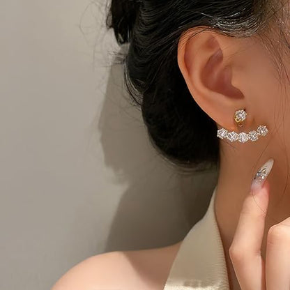 Rhinestone Star Jacket Statement Earrings for Women,14K Gold Cubic Zirconia Climber Stud Jewelry Party Prom Fashion Cartilage Earring Gifts - style: B
