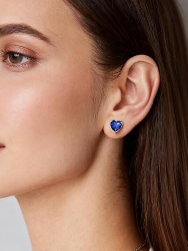 FindChic 2 Carat Birthstone Stud Earrings for Women, Round/Heart/Princess Cut Stud Earrings, Hypoallergenic Studs with 925 Sterling Silver Posts, 12 Months Birthday Jewelry Gift - color: 09. September-Sapphire(Heart Cut)