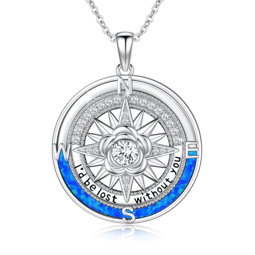 Compass Necklace Sterling Silver Nautical Graduation Gift | 925 Sterling Silver compass pendant with meaningful nautical design, jewelry for women, graduation and travel gift - color: Silver-10