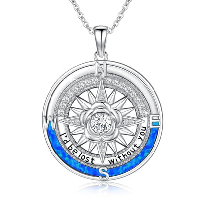 Compass Necklace Sterling Silver Nautical Graduation Gift | 925 Sterling Silver compass pendant with meaningful nautical design, jewelry for women, graduation and travel gift - color: Silver-10