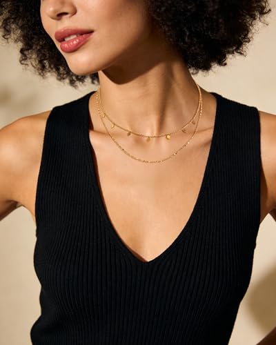 Layered Gold Necklaces for Women Two Thin Stacked Set Adjustable Chain Simple Charm Necklaces for Daily