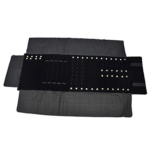 Black Velvet Roll-up Travel Bag Jewelry Pouches Organizer Carrying Display Case