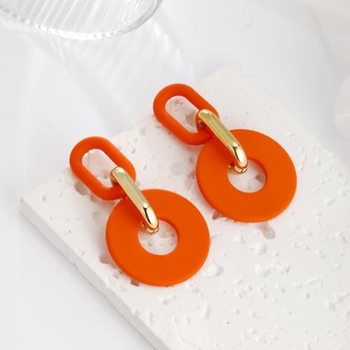 RUOFFETA Acrylic Rectangle Earrings, Fashion Acrylic Square/Oval/Hoop Statement Drop Earrings for Women - color: Orange Round