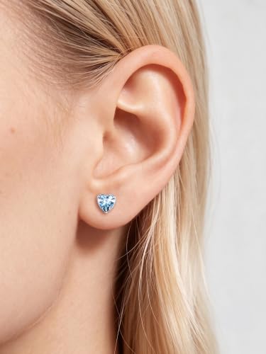 ChicSilver 925 Sterling Silver Earrings Sparkling Heart/Round/Princess Cut Birthstone Earrings for Women Birthday Jewelry with Gift Box - style: B.March(Aquamarine)-Heart Cut