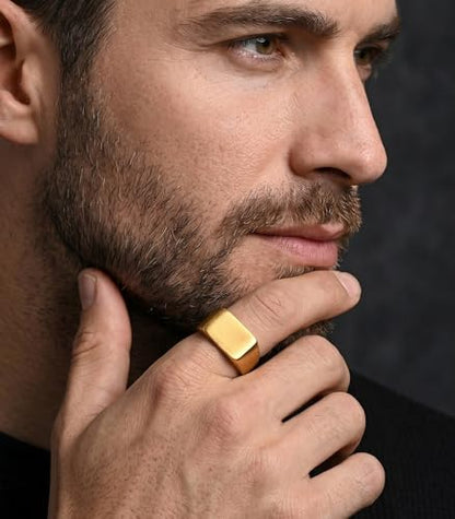 King Ring 10mm Seal Rings – Sand Surface Stainless Steel Bands for Men – Designed in USA - color: Gold