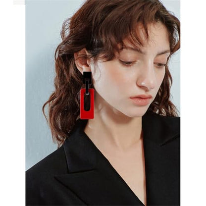 Boho Lightweight Retro Simple Acrylic Splicing Rectangle Earrings for Women Creative Exaggerated Statement Dangle Drop Earrings Jewelry - color: Black Red