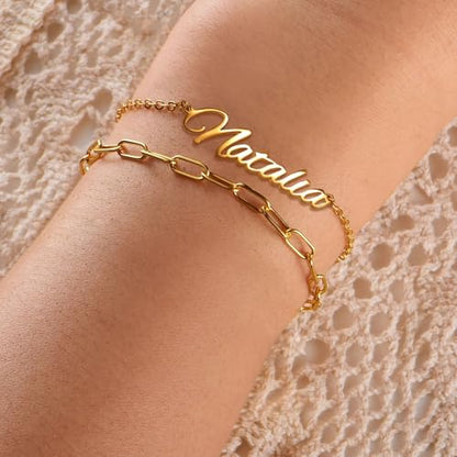 Custom Ankle for Women for Women 18K Gold Plated Adjustable Name Anklet Customized Beach Anklet Gifts - color: Name Anklet with Paper Clip Chain