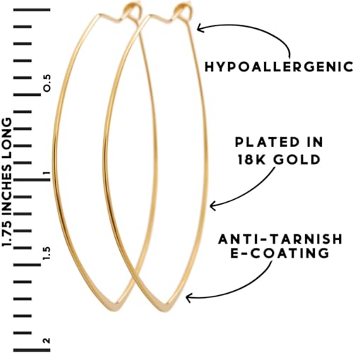 Marquise Large Hoop Earrings for Women | Plated in 18K Gold or 925 Sterling Silver, Hypoallergenic and Safe for Sensitive Ears - color: 1.75" inch - 18K Gold Plated
