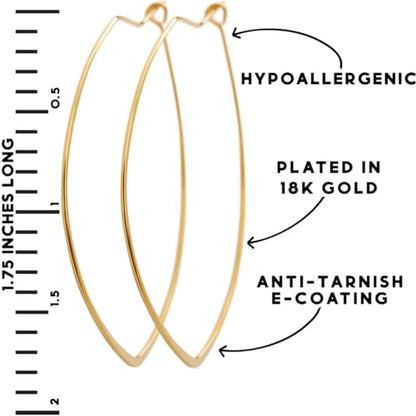 Marquise Large Hoop Earrings for Women | Plated in 18K Gold or 925 Sterling Silver, Hypoallergenic and Safe for Sensitive Ears - color: 1.75" inch - 18K Gold Plated