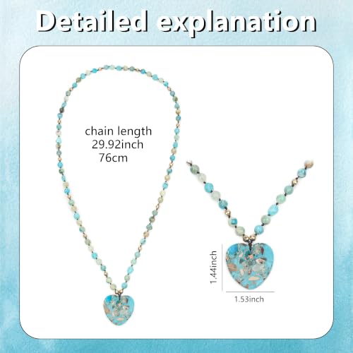 Long Necklaces for Women Boho, Oval Waterdrop Turquoise Pendant, Natural Stone Beaded, Handmade,Vintage & Elegance, Boho Fashion Charm Beaded Necklace for Women - style: Q-Heart-Shaped Turquoise
