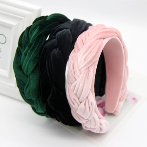 Black Headbands for Women, Braided Headband Velvet Padded Hair bands, Cute Hair Accessories for Women - color: Black