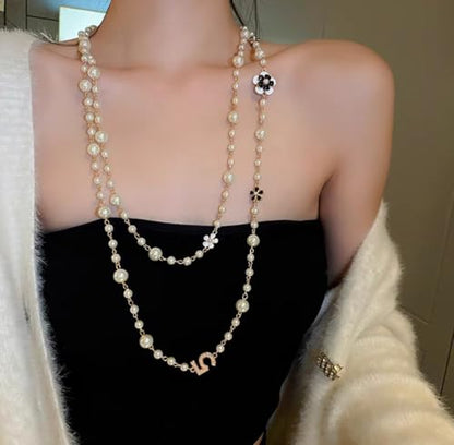 Long Pearl Necklaces for Women Pearl Long Chain Necklace Gold Chain Dainty Delicate Station Necklace Jewelry for Dress Party - color: 5