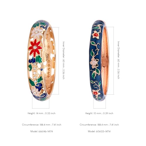 UJOY Cloisonne Bangle Colorful Enamel Filigree Rose Flower Hollowed Crystal Bracelet for Women Gifts 88A09 - color: C11-2 Pcs Set-Navy Blue
