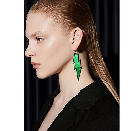 ONLYJUMP Acrylic Exaggerated Lightning Earrings Statement Punk Retro Geometric Delicate Neon Personalized Earrings Accessory Jewelry for Women - color: Glitter Dark Green
