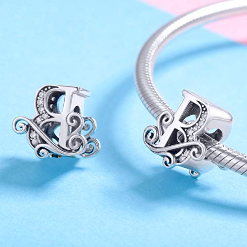 BISAER 925 Sterling Silver Initial Letter A-Z Charms for Bracelets Alphabet Beads Charm Jewelry Gifts - color: Letter B