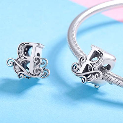 BISAER 925 Sterling Silver Initial Letter A-Z Charms for Bracelets Alphabet Beads Charm Jewelry Gifts - color: Letter B