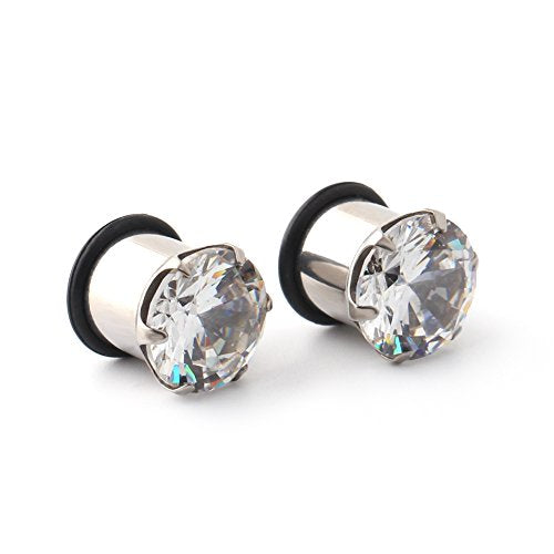 Ruifan 316L Surgical Steel Single Flare Prong Set Clear CZ Ear Stretcher Expander Plugs Piercing Gauge with O-Ring - Sold As a Pair - style: 00G=10mm