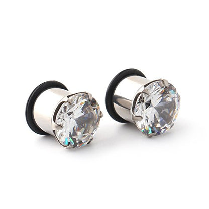 Ruifan 316L Surgical Steel Single Flare Prong Set Clear CZ Ear Stretcher Expander Plugs Piercing Gauge with O-Ring - Sold As a Pair - style: 00G=10mm