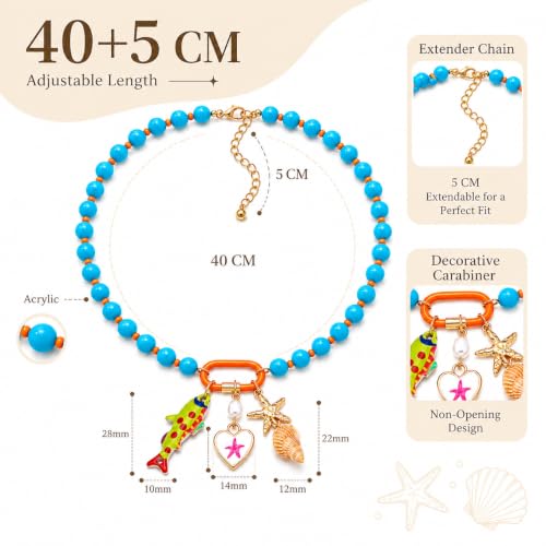 LIU JUN Colorful Beaded Necklace for Women, Chunky Boho Fish Starfish Conch Pendant Acrylic Bead Necklaces Cute Y2K Summer Beach Jewelry Gifts - color: Fish+White Heart