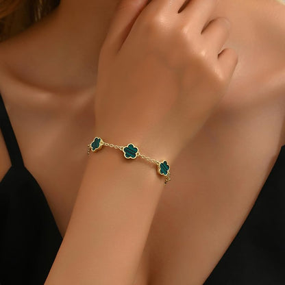 TICVSS Four Leaf Clover Bracelet for Women 18K Gold Plated Stainless Steel Lucky 4 Leaf Gold Link Bracelet Jewelry Gift for Women - color: Green