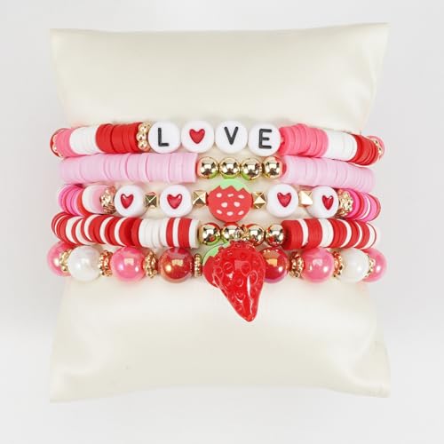 Twinfree Bohemian Cute Fruit Banana Cherry Strawberry Pineapple Mango Polymer Clay Beaded Stackable Stretch Bracelets - color: Color 10