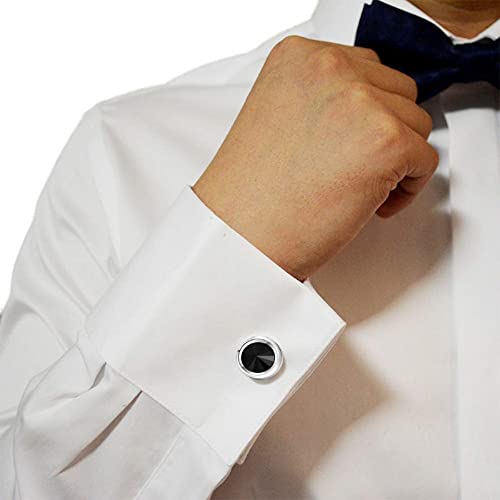 Mens Cufflinks Elegant Style Cuff Link Super Shiny Navy Blue Crystal Circular Cufflinks with Gift Box - color: Black