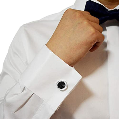Mens Cufflinks Elegant Style Cuff Link Super Shiny Navy Blue Crystal Circular Cufflinks with Gift Box - color: Black