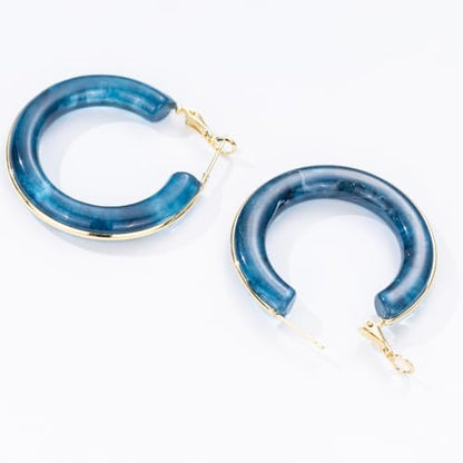 Chunky Gold Resin Hoop Earrings Leverback Statement Huggie Hoops Dangle Drop Dressy Earring Prom Festival Vacation Jewelry for Women - color: Royal Blue, size: Hoop
