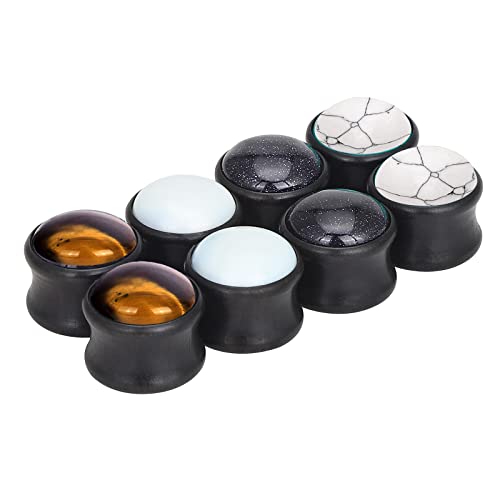 YOFANST 8pcs Natural Wood Ear Plugs Inlaid with Stone Saddle Earrings Piercing Gauges 2g-5/8 inch - color: black, 00g(10mm)