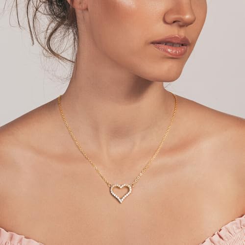 Starain Heart Necklaces for Women Dainty Cubic Zirconia Love Heart Pendant Necklace 18K Gold Plated Chain Trendy Stuff Jewelry - color: A Gold Heart Necklace