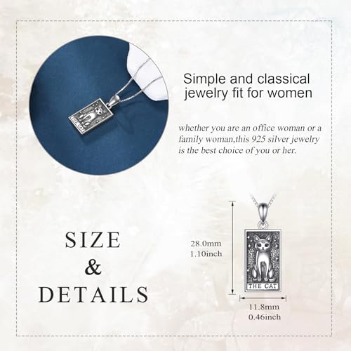 YAFEINI Cat Tarot Necklace 925 Sterling Silver Cat Tarot Pendant Necklace Jewelry Gifts for Women - style: cat