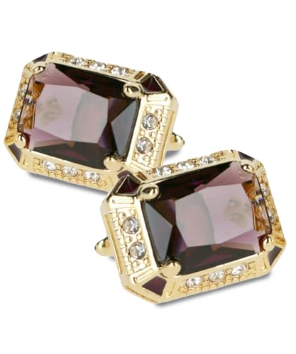 Big Rectangular Colored Crystal Cuff Links for Men – Tuxedo Suit Accessories, Cufflinks for Men - style: Purple/Gold