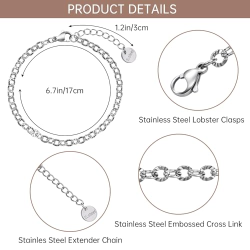 UMAOKANG 10PCS Stainless Steel Chain Link Bracelet for Jewelry Making | Silver Embossed Oval Bracelet Bulk for Women Permanent Chain Bracelets - color: 10pcs Oval Steel