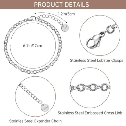 UMAOKANG 10PCS Stainless Steel Chain Link Bracelet for Jewelry Making | Silver Embossed Oval Bracelet Bulk for Women Permanent Chain Bracelets - color: 10pcs Oval Steel