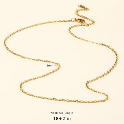 24PCS 18K Gold Plated Rolo Cable Chain Necklace Bulk for Jewelry Making | 2mm 18 inch Finished Stainless Steel Oval Cable Link Chains for Necklace DIY Craft - color: 2.0mm Gold Color