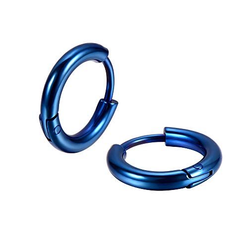 316L Surgical Stainless Steel Huggie Hoop Earrings 6mm 8mm 10mm 11mm 12mm 14mm Hypoallergenic Earrings Hoop Cartilage Helix Lobes Hinged Sleeper Earrings For Men Women - style: A06:6mm Blue(THK 2.0mm)