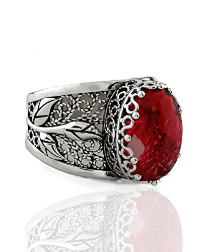 Filigranist 925 Sterling Silver Filigree Art Lace Embroidery Tulip Detailed Gemstone Women Cocktail Ring, Luxurious Gift Boxed - color: Hydro Ruby