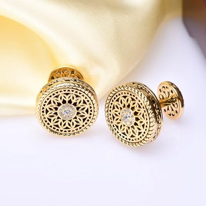 Cuff Links Mens, Cufflinks for Men, Men's Cuff Links for Wedding, Business, Father's Day, Gift for Men, 18K Gold Plated with Luxury Wooden Gift Box - style: Gold Cufflink