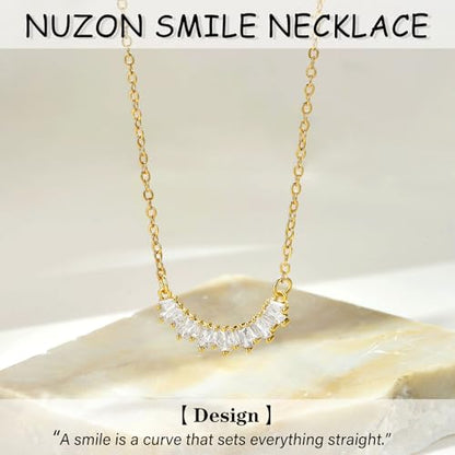 NUZON Sunburst Heart / 2-Tone Interlocking/CZ Evil Eye/Single Pearl/Love Heart Pendant Necklace for Women 14K Gold Chain Necklace Chunky Statement Jewelry - color: CZ Smile