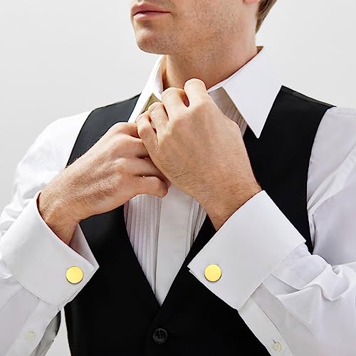 FindChic Stainless Steel Round Cufflinks with Custom Text/Picture/Monogram Letters 18K Gold Plated/Black Color for Men Groom Suits Shirts, with Gift Box - style: 01. simple round (gold plated)
