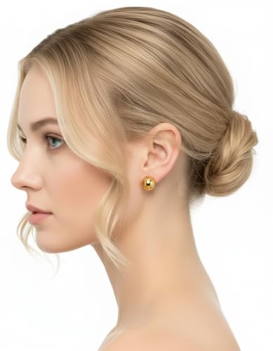 Stainless Steel Gold Button Earrings for Women – Half Ball Round Dome Studs – High Polished 10mm-24mm – Ideal Gift for Women - style: Gold Plated Stainless Steel - Dome