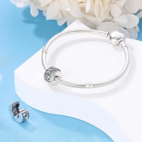 925 Sterling Silver Stopper Clip Charms for Bracelet Necklace Spacer Beads with 5A Cubic Zirconia Mother's Day Christmas DIY Gift for Women(2PCS) - style: Colorful stars